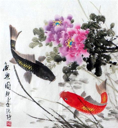 水墨畫 魚 會開白花的樹